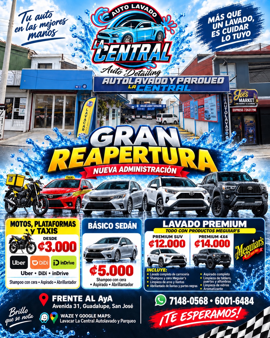 Lavacar La Central frente al AyA en Guadalupe